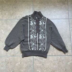 Vintage German Patterned Floral Knit Sweater in Taupe